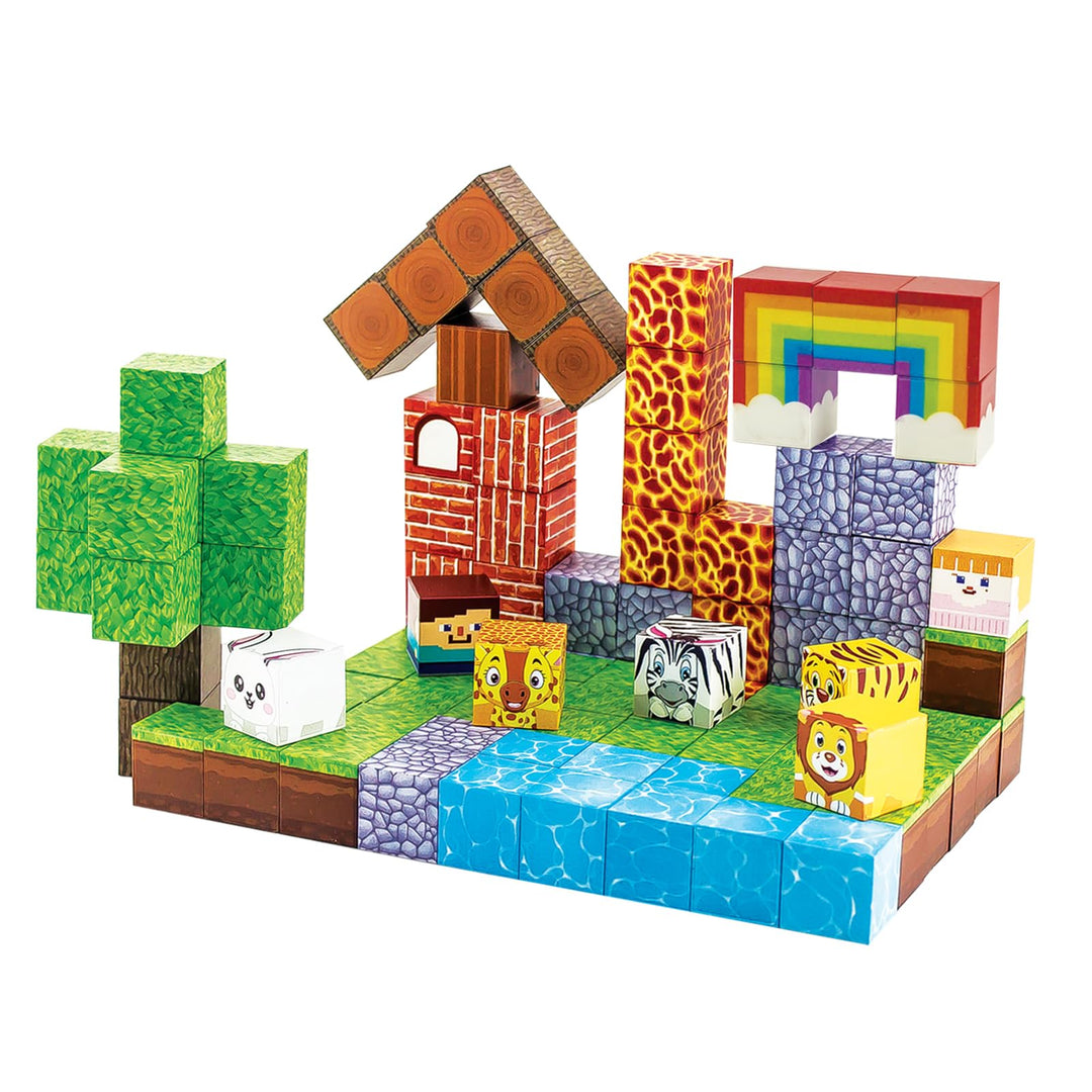 100 Teile Magnetbausteine - Magnetische Bausteine -Wald & Tiere Theme, Magnetische Spielsteine für K