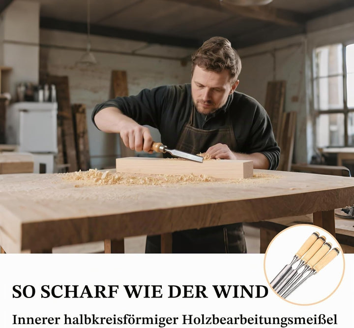 Txmyxgs Schnitzwerkzeug,4 Stück Holz Meissel Set,Stechbeitel Rund Gebogen Hohlbeitel Werkzeuge Set,C