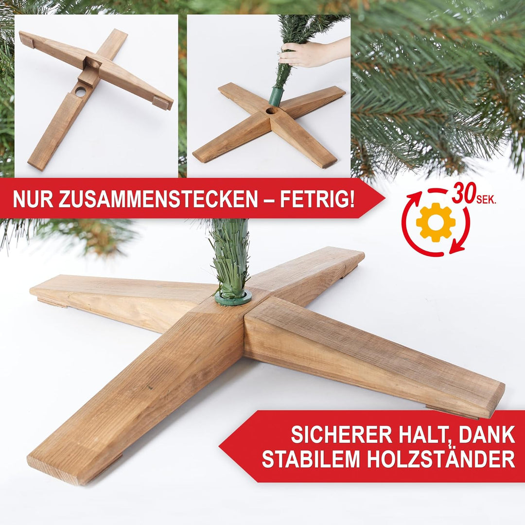 Künstlicher Weihnachtsbaum in Premium Qualität mit FSC-zertifiziertem Holzständer (Brandneu) – Natur