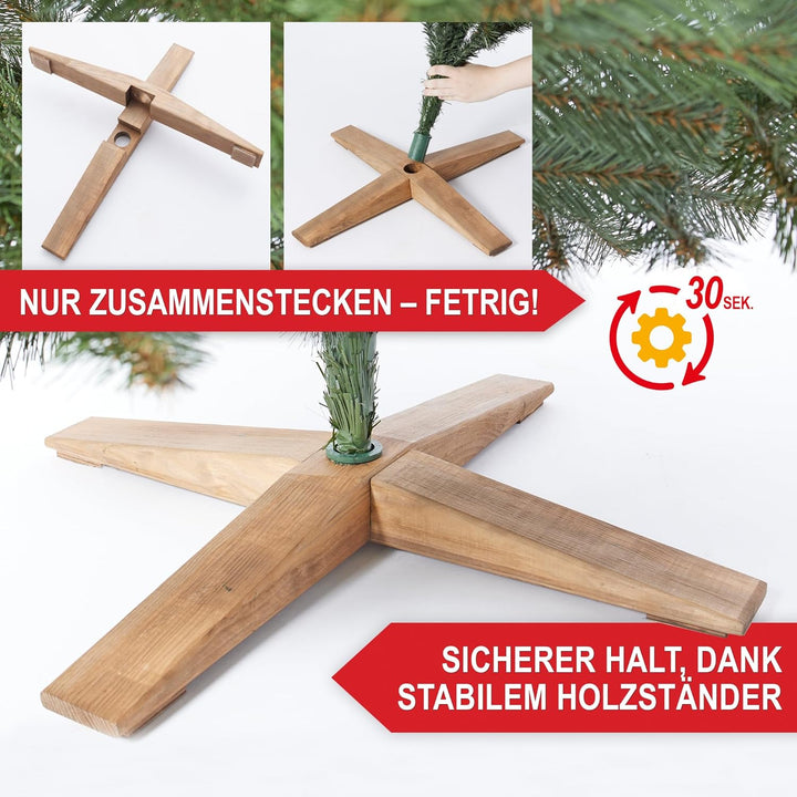 Künstlicher Weihnachtsbaum in Premium Qualität mit FSC-zertifiziertem Holzständer (Brandneu) – Natur