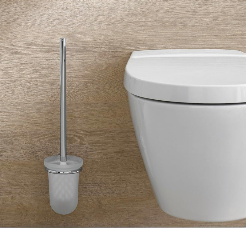 Emco Rondo 2 Toilettenbürsten-Garnitur, Glas satiniert-chrom, Toilettenbürste mit Bürstenhalter, Wan