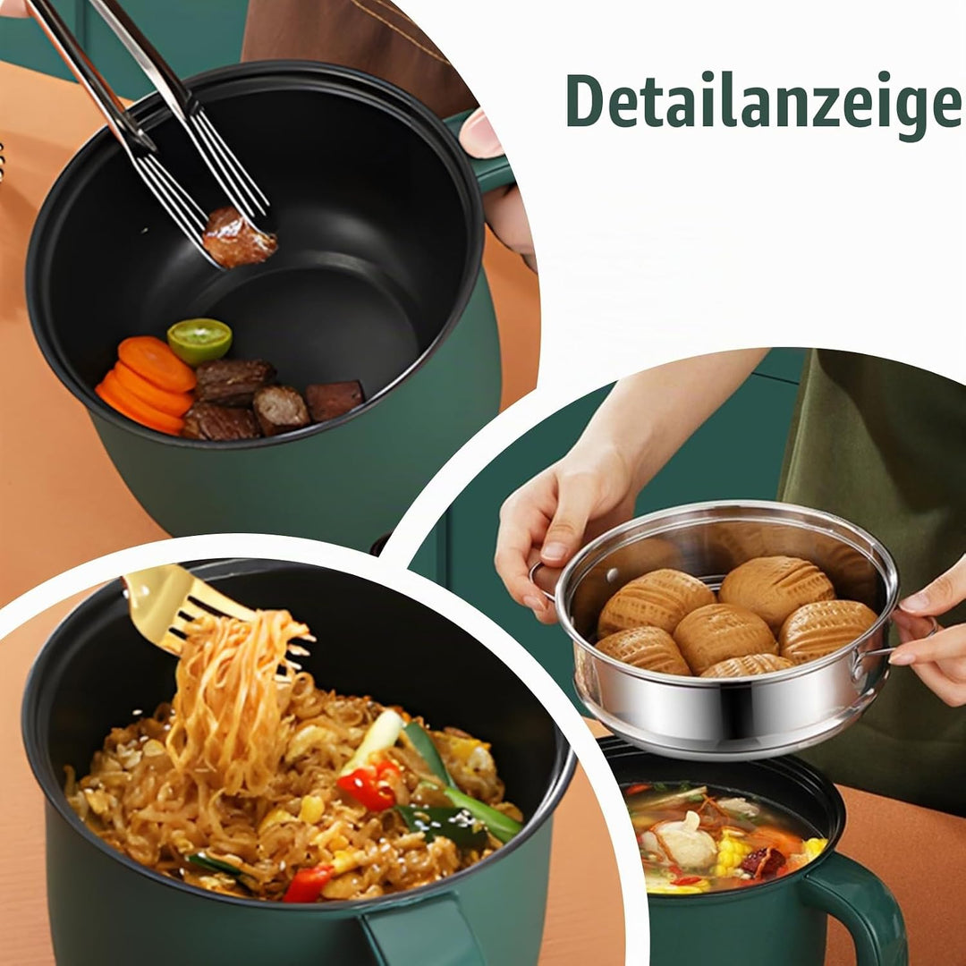 Elektrischer Hot Pot, 1,3l Elektrischer Kochtopf, Hot Pot Ramen Cooker Mit Dampfgarer Aus Edelstahl,