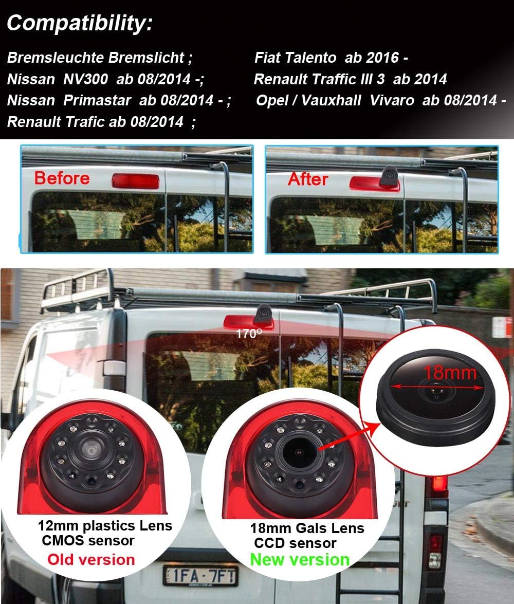 「18mm Linse Top Qualität Rückfahrkamera + 4.3 Zoll Auto Rückspiegel」Bremsleuchte Auto Dach Rückfahrk