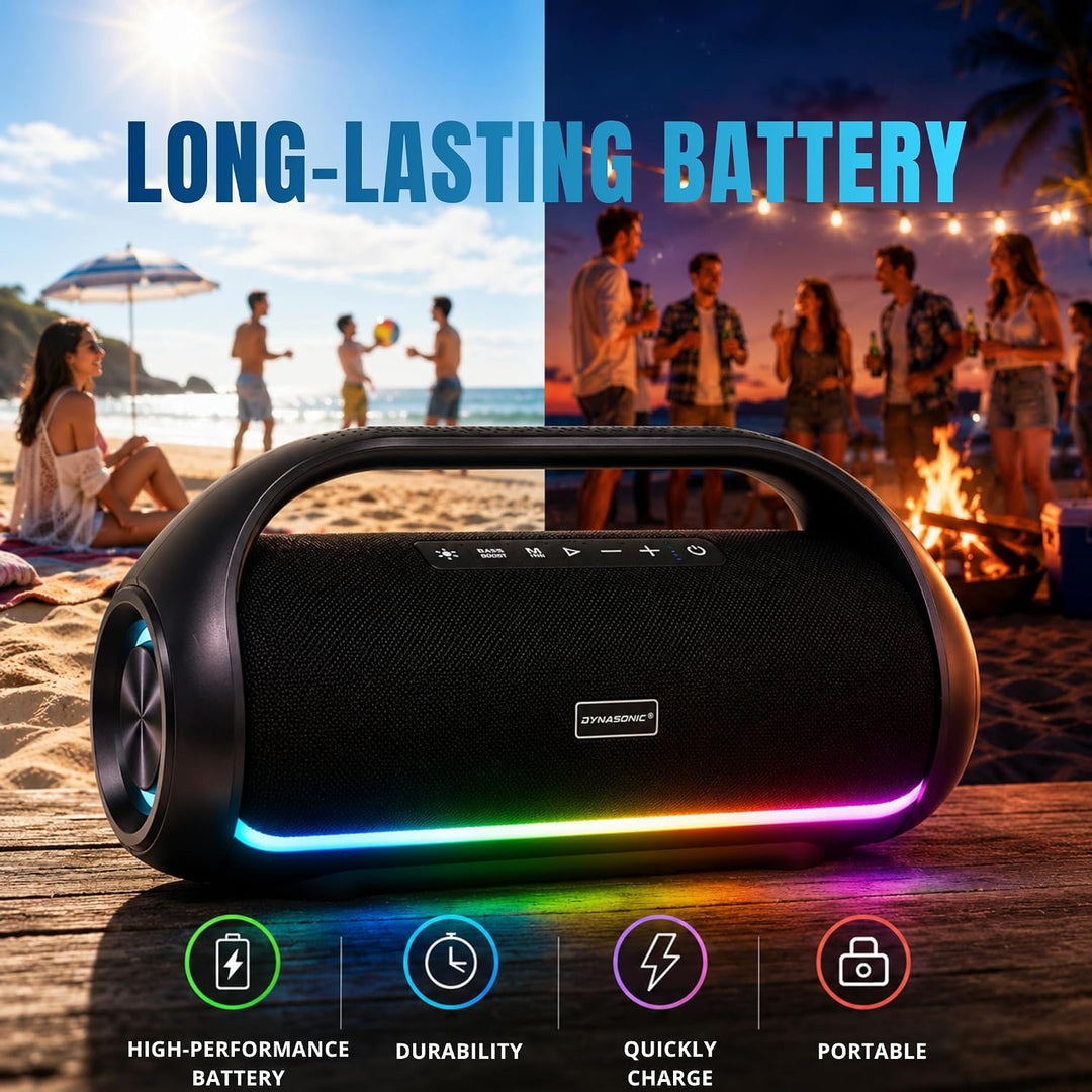 DYNASONIC S90 – IPX7 tragbarer Bluetooth Lautsprecher. Kabelloser Outdoor Lautsprecher. Stereoanlage