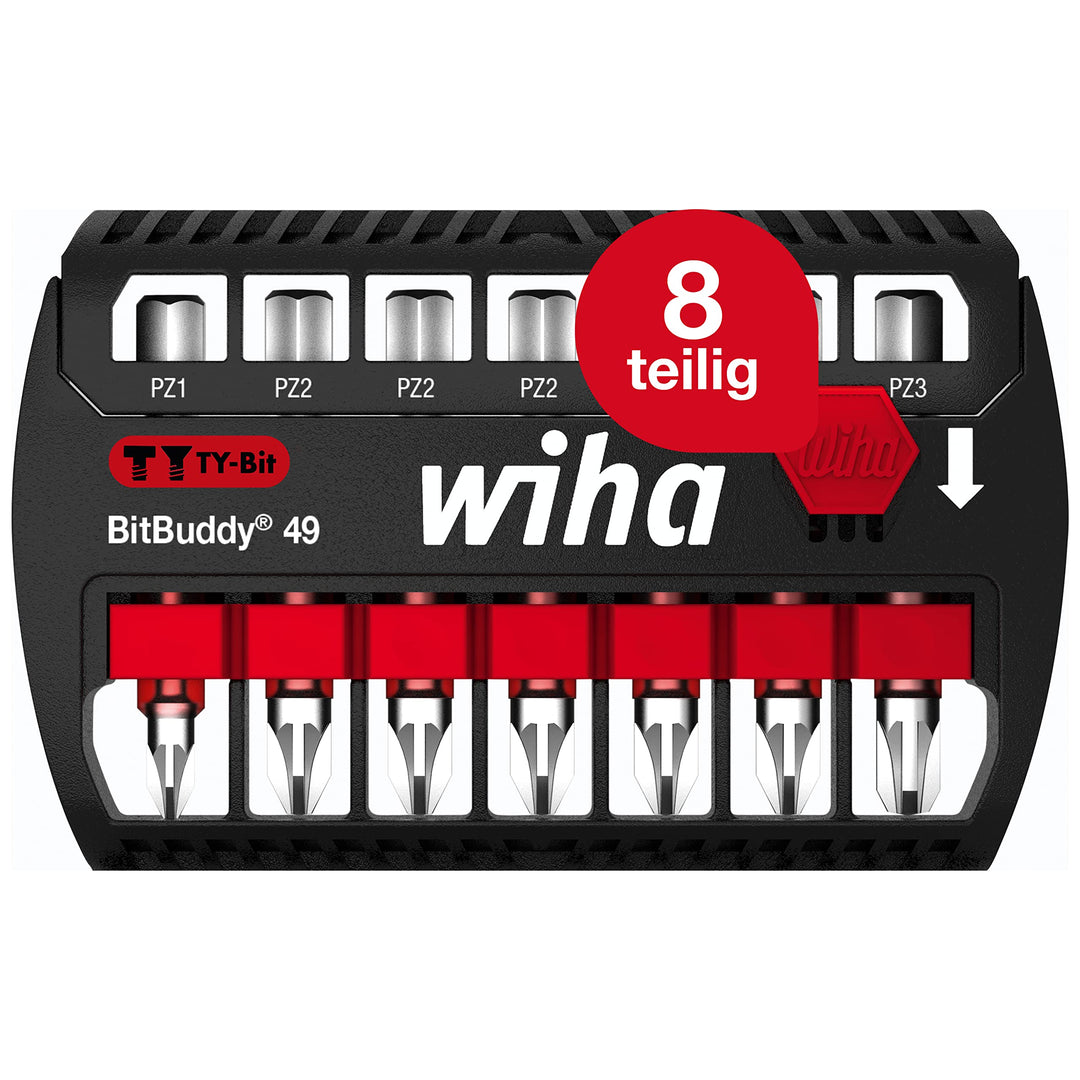Wiha Bit Set BitBuddy 8-tlg. I TY-Bit 49 mm 1/4" E6,3 I Pozidriv I Zubehör für Schraubanwendungen I