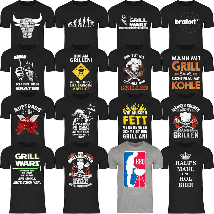 wowshirt Herren T-Shirt Grill-Schürze Grillen Griller BBQ Grillmeister Wurst Steak Barbecue XS D1870
