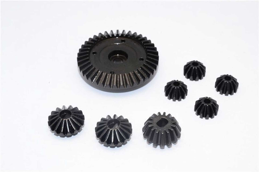 Tamiya TT-02 & TT-02B Tuning Teile Steel Ring Gear & Bevel Gear - 8Pcs Set Black