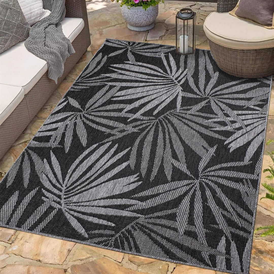 carpet city In- & Outdoor-Teppich Anthrazit, Grau - Wendeteppich - 160x230 cm - Florales Muster - We