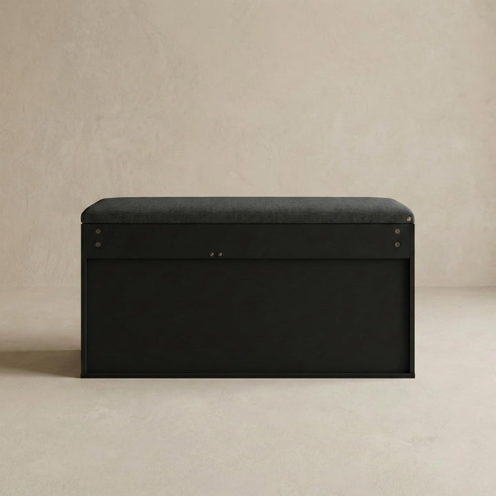 BOXIMO TRIA Schuhschrank mit Sitzbank, MDF und Polyester, 80 x 43 x 30 cm (Schwarz), Schwarz