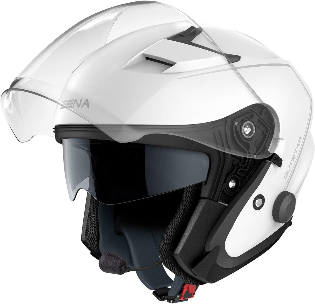 Sena Outstar S Smart Jethelm mit integrierter Bluetooth Intercom & Smartphone Konnektivität Weiss L