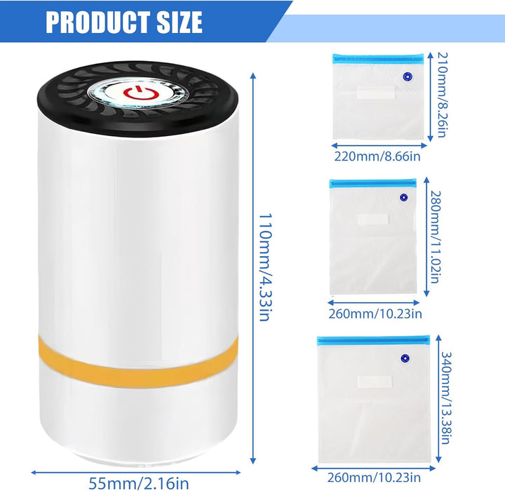 Vakuumiergerät mit 15 Vakuumbeuteln, Mini Vakuumiergerät für Lebensmittel, Tragbarer Vakuumiergerät,