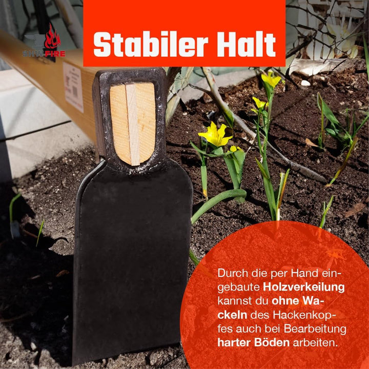 Hartboden-Reuthacke mit scharfer Hacke - 135 cm Eschenholzstiel, Wurzelentferner & Unkrauthacke für