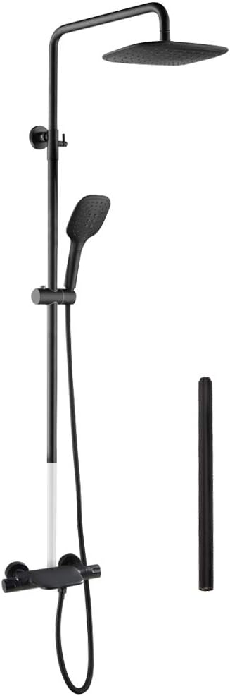 PHASAT Duschsystem Schwarz Thermostat Duscharmatur Duschset Regendusche mit 3 Funktion Handbrause un