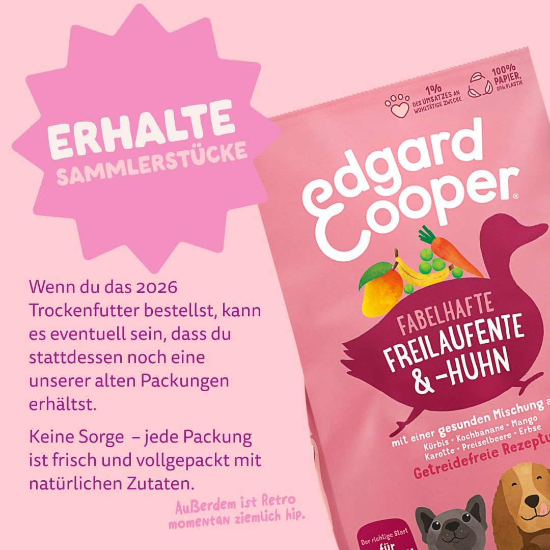 Edgard & Cooper Hundefutter Trocken Getreidefrei Welpenfutter Welpen Hund Junior 2.5kg Ente & Huhn m