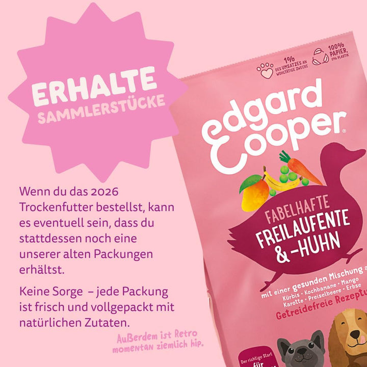 Edgard & Cooper Hundefutter Trocken Getreidefrei Welpenfutter Welpen Hund Junior 2.5kg Ente & Huhn m