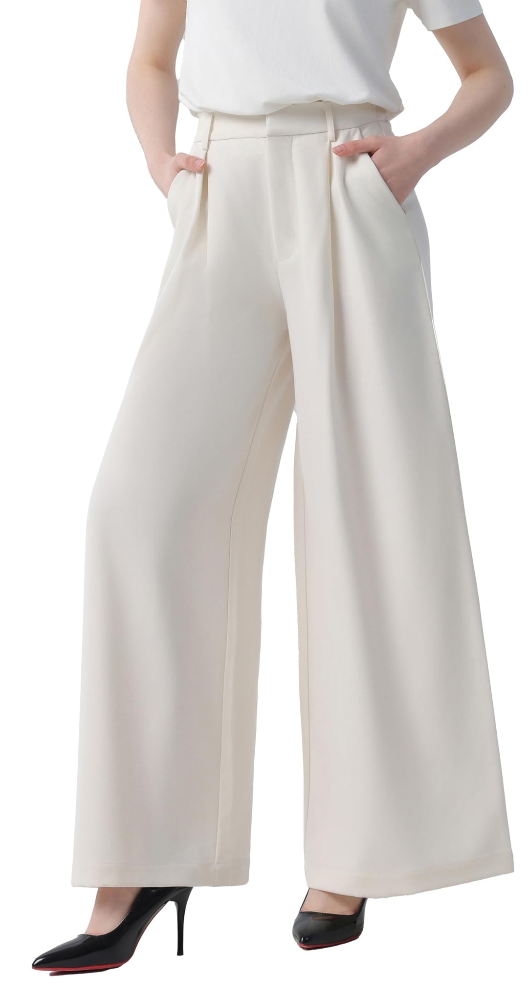 Tronjori Damen Hose Weites Bein Frauen Lange Hose mit Taschen Einfarbig Lose elastische Hohe Taille