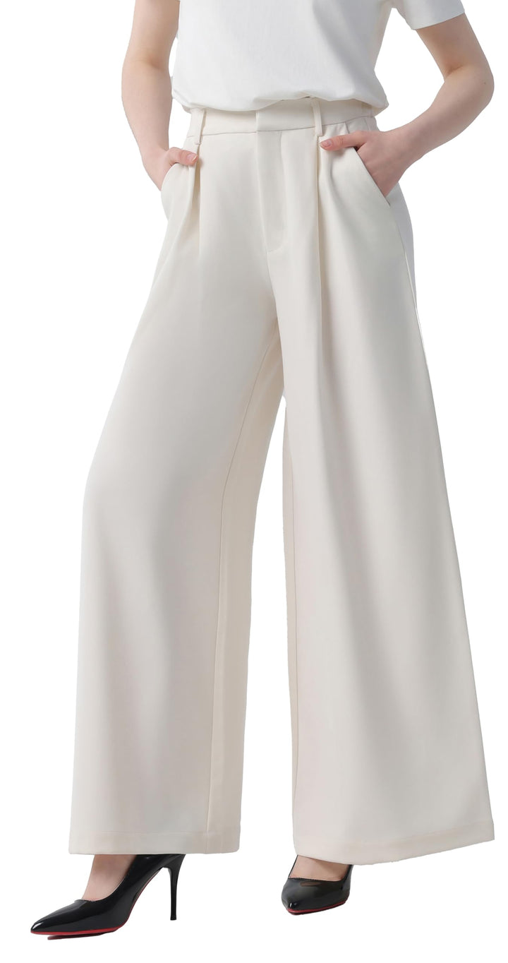 Tronjori Damen Hose Weites Bein Frauen Lange Hose mit Taschen Einfarbig Lose elastische Hohe Taille