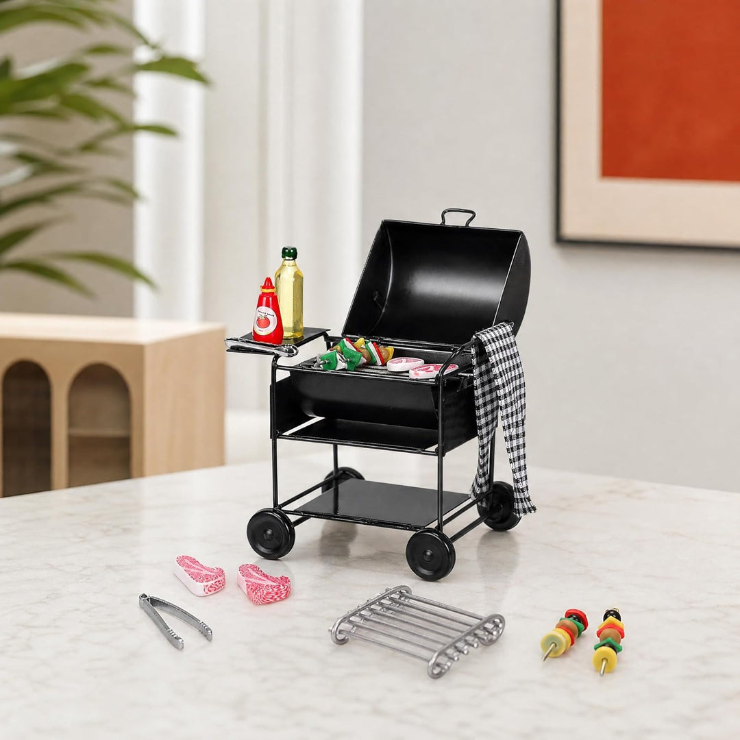 Hemobllo 1:12 Kindergrill Spielzeug Mini Grill, Puppenhaus Zubehör Küche und Garten, Miniatur Möbel