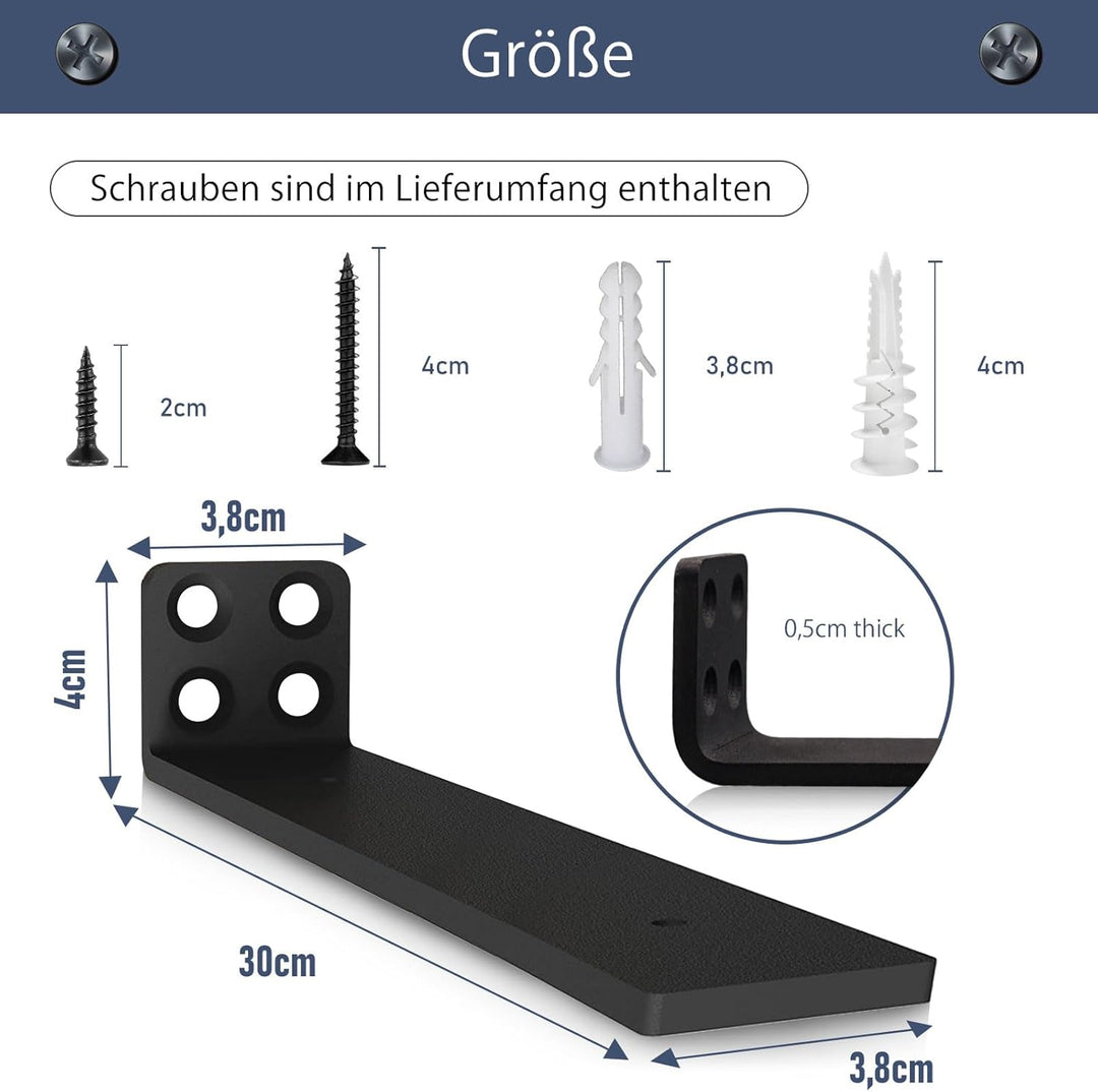 MLOQI 6 stück Regalhalterung Schwarz Regalwinkel Schwerlast, Regalwinkel Schwarz Metall, Wandhalteru