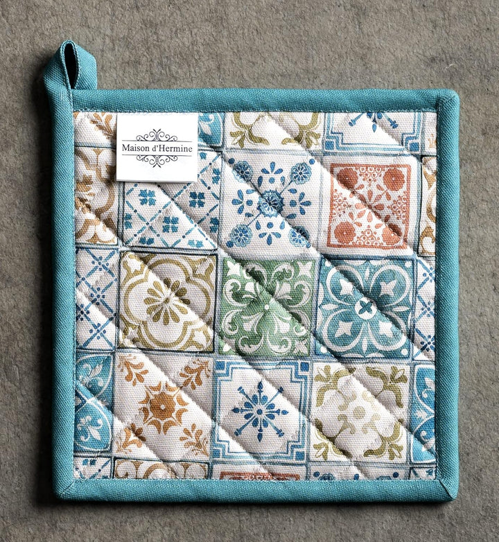 Maison d' Hermine Hot Pads Set mit 2 Oster-Topfhaltern aus 100% Baumwolle mit Schleife, (20cm x 20cm