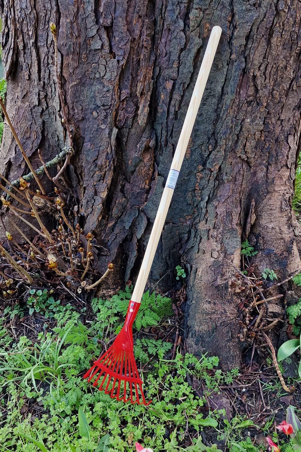 Kinder Gartenrechen Metall mit Holzstiel, Kinder Garten Spielzeug Laub Rechen Fächerbesen (Rot), Rot