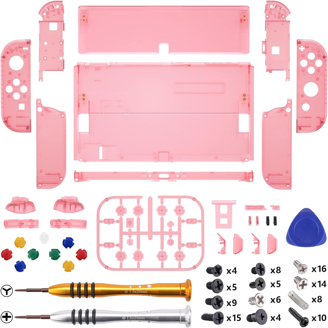 eXtremeRate Full Hülle für Nintendo Switch OLED, DIY-Ersatz Konsole case & Kickstand, NS Joycon Gehä