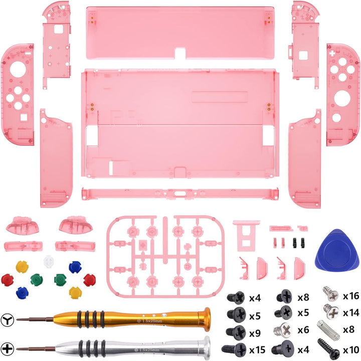 eXtremeRate Full Hülle für Nintendo Switch OLED, DIY-Ersatz Konsole case & Kickstand, NS Joycon Gehä