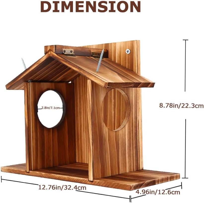 Eichhörnchen Futterhaus mit Sichtfenster & Klappdach - Wetterfeste Futterstation für Nüsse, Mais und
