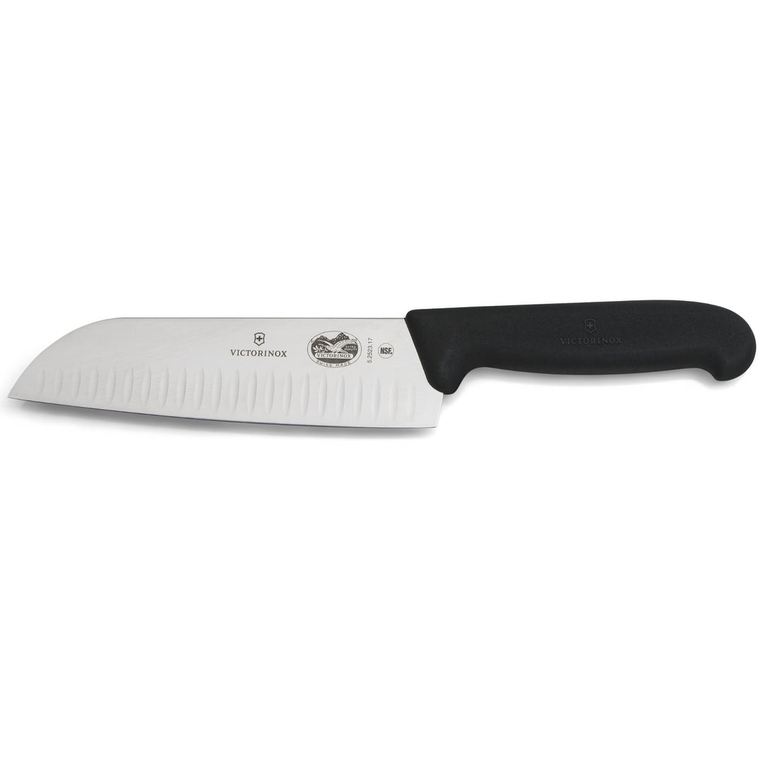 Victorinox Fibrox Santokumesser mit Kullenschliff, Japanisches Küchenmesser für Fleisch, Fisch und G