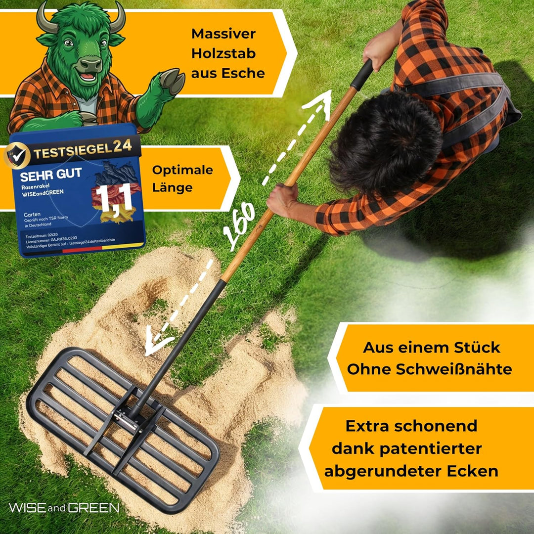 Rasenrakel mit runden Ecken von WISEandGREEN | 80x30cm | Kein Verkanten – Schonende perfekte Rasenpf