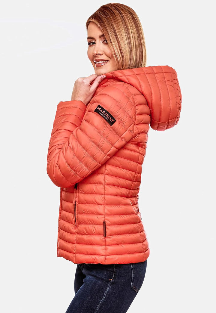 MARIKOO Damen leichte Übergangsjacke Steppjacke mit Kapuze Asraa XS-3XL, Coral
