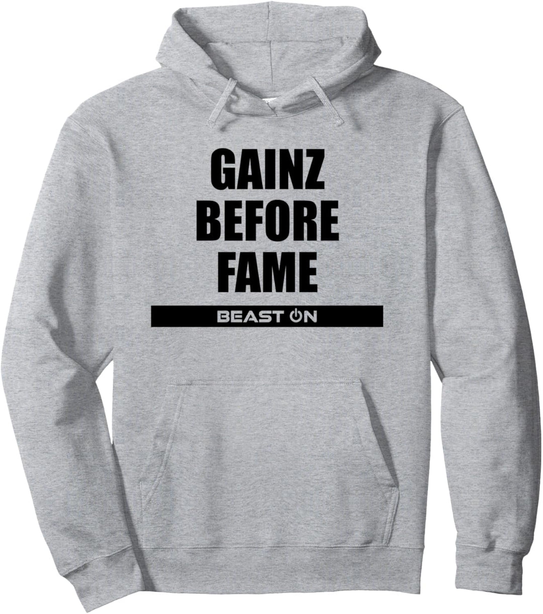 Gains Gainz before Fame Fitness Gym Motivation Sprüche Pullover Hoodie
