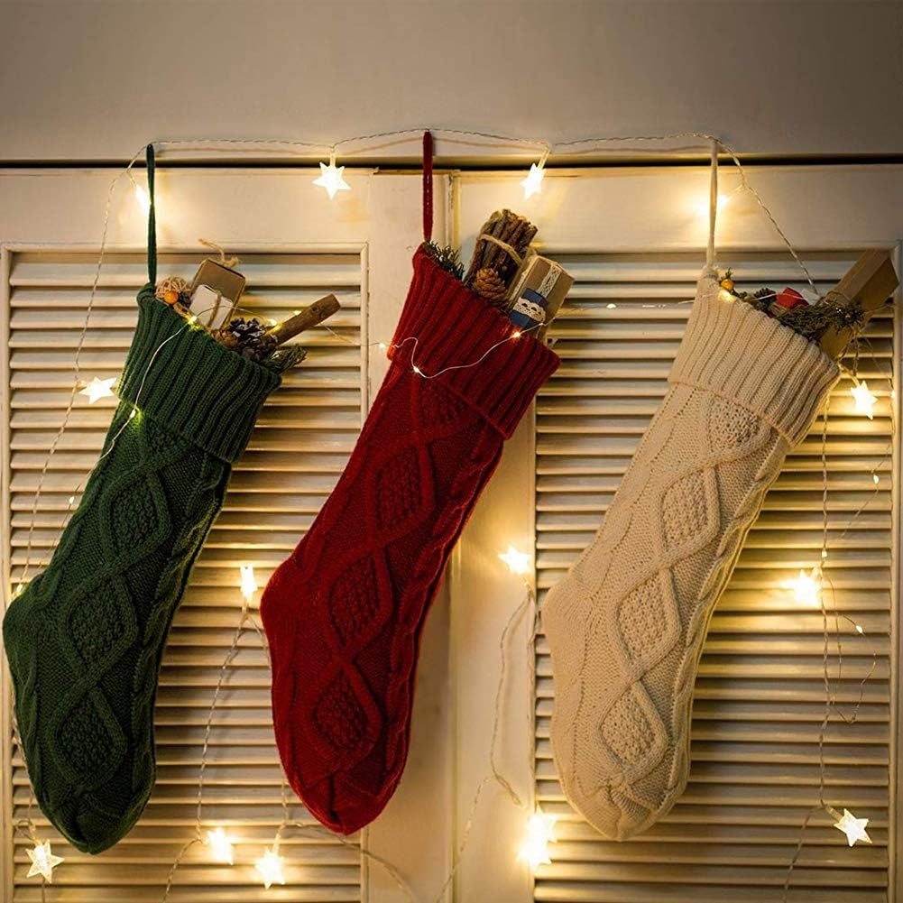 Weihnachtssocken Deko Weihnachten Strumpf Weihnachtssocke Kabel Gestrickt Strumpf Burgund Stricken G