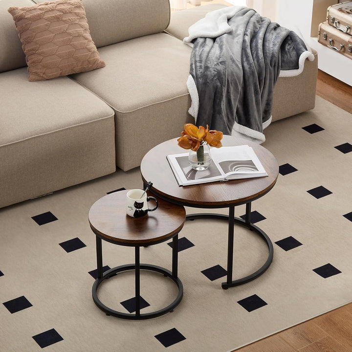 Home-Heaven® Couchtische Rund Braun Holzoptik – Beistelltisch-Set aus 2 Tischen – Wohnzimmertisch Ø6