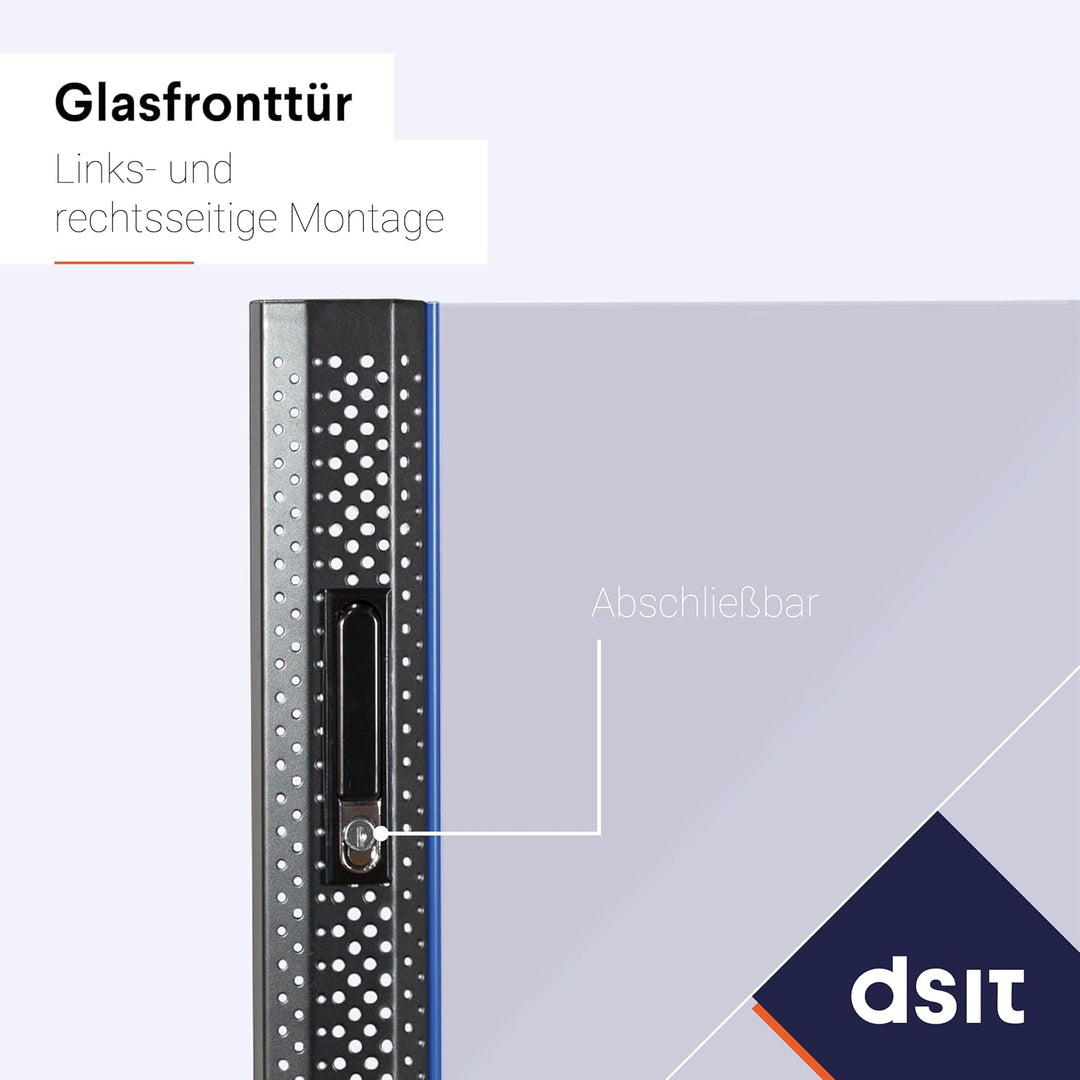 DSIT 15HE Netzwerkschrank (Serverschrank) 19 Zoll Wandmontage - mit Glastür (BxTxH) 600 x 450 x 770