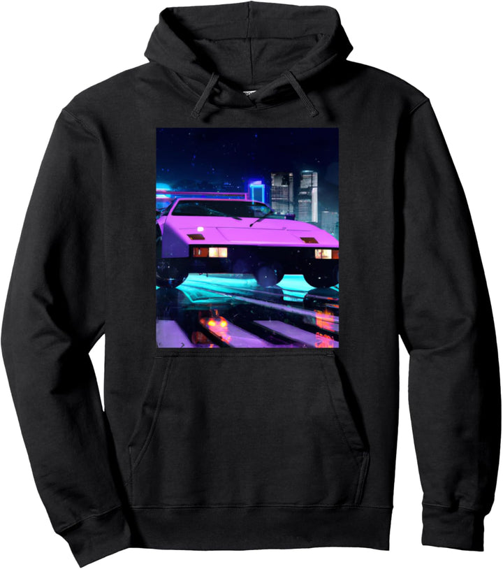 Vaporwave Aesthetic Sportwagen Regen Nacht Pullover Hoodie