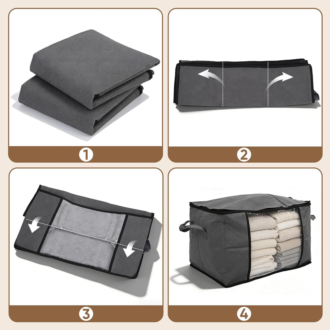 Sekey 6 Stück 90L Aufbewahrungstasche, Faltbare Kleiderschrank Organizer, Stoff-Aufbewahrungsbox mit