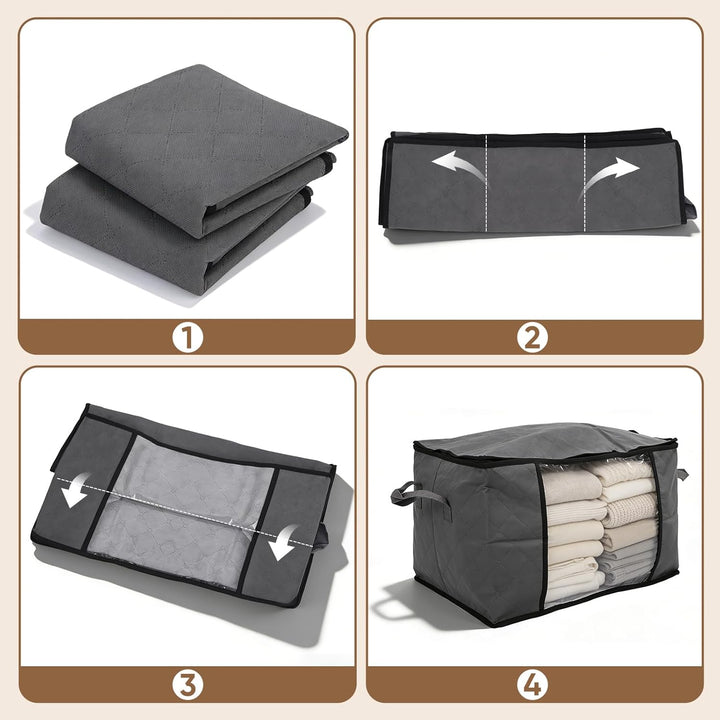 Sekey 6 Stück 90L Aufbewahrungstasche, Faltbare Kleiderschrank Organizer, Stoff-Aufbewahrungsbox mit