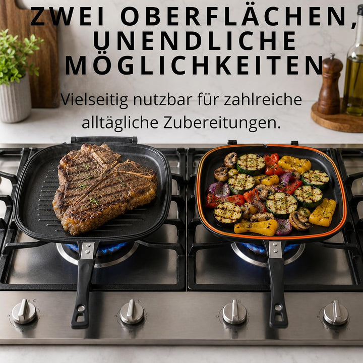 Stone&amp;Stone Doppelseitige Grillpfannen 32 cm, steinbeschichtete Antihaftpfannen Deutsche Qualität Gr