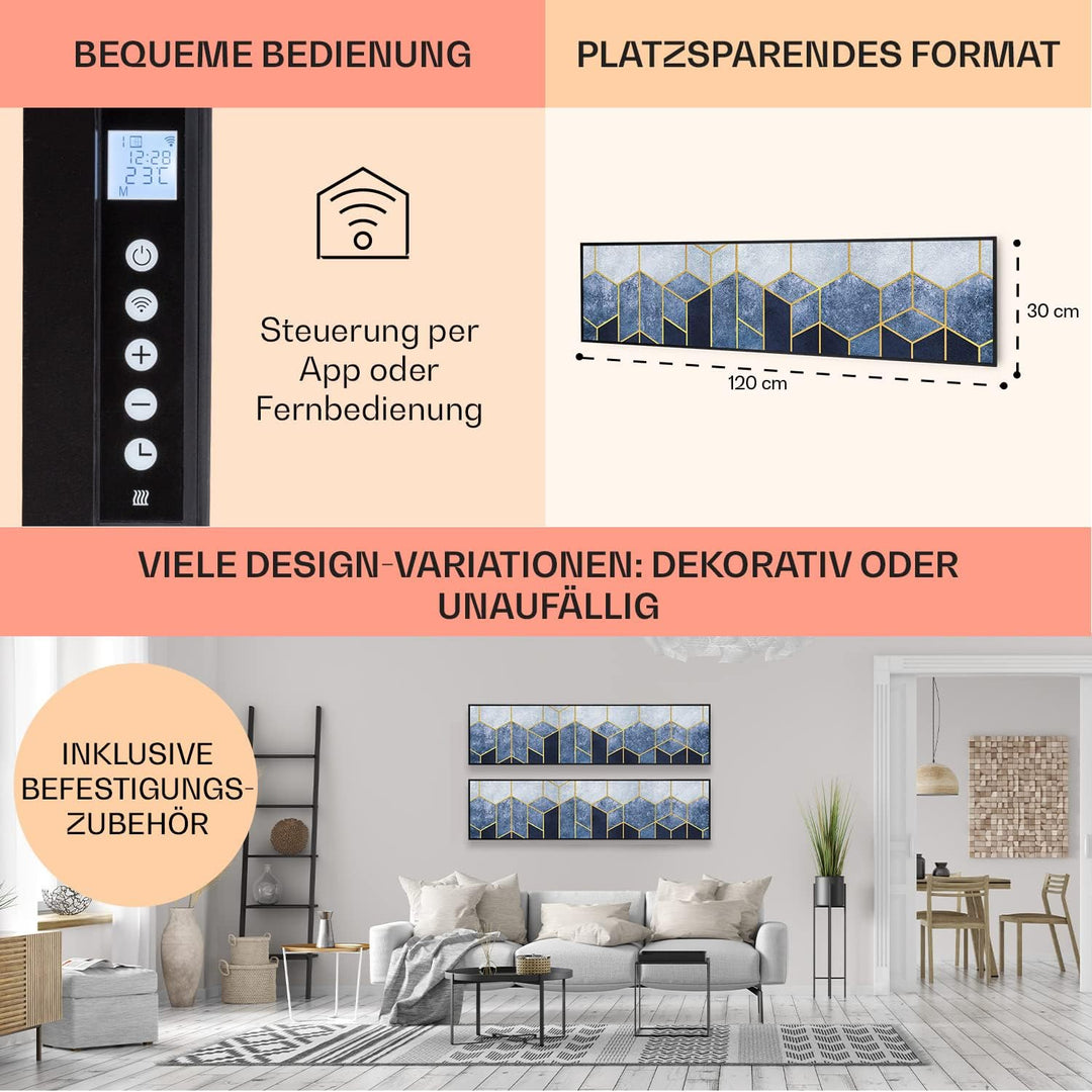 Klarstein Infrarotheizung mit Thermostat, 350W Elektroheizung, Smart Home Bild-Infrarotheizung zur W