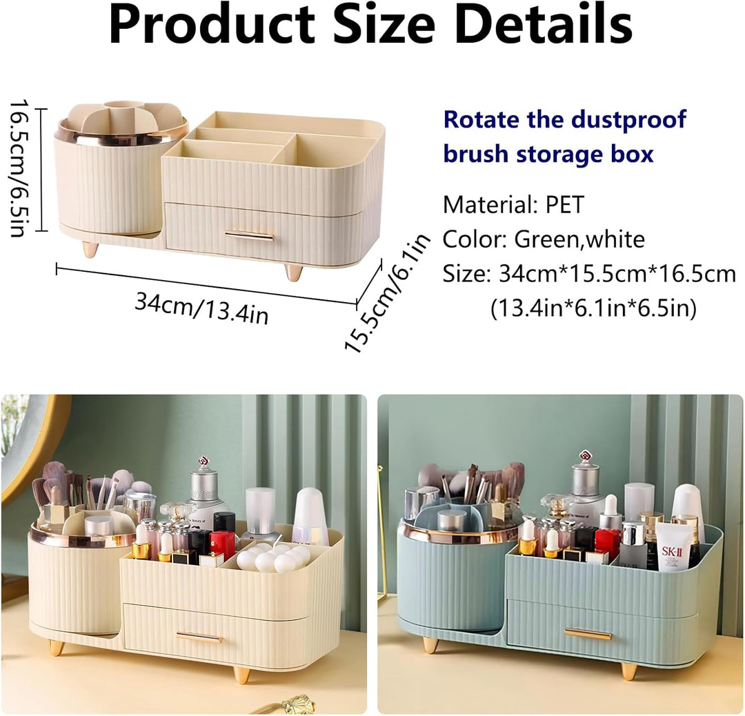 DASITON Make up Organizer 360° Drehbar, Make Up Pinselhalter Kosmetik Aufbewahrung mit Schubladen, G