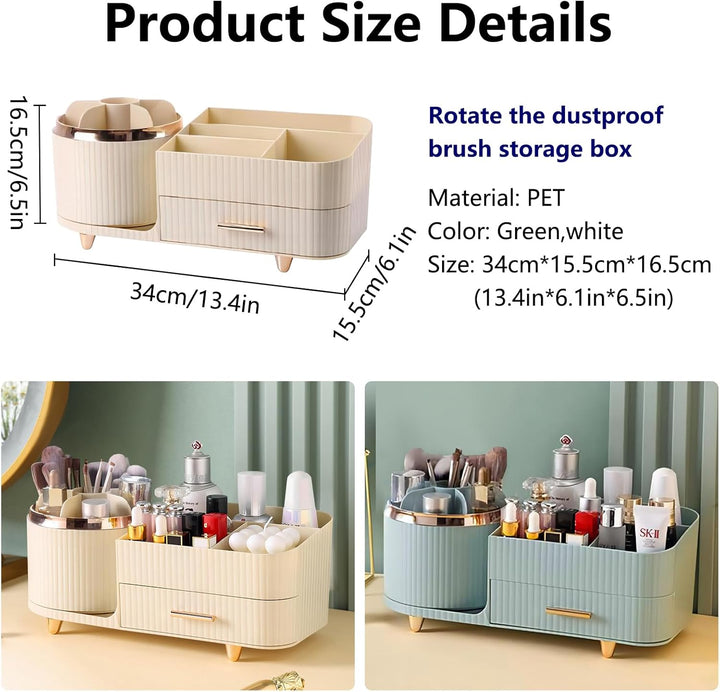 DASITON Make up Organizer 360° Drehbar, Make Up Pinselhalter Kosmetik Aufbewahrung mit Schubladen, G
