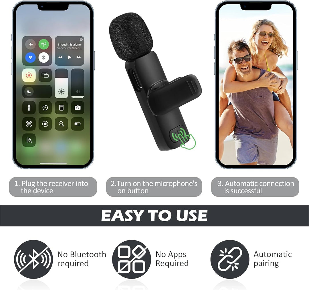 MXTIMWAN 2pcs Mini Mikrofon, Mikrofon Handy, Lavalier Mikrofon Wireless mit Rauschunterdrückung,Anst