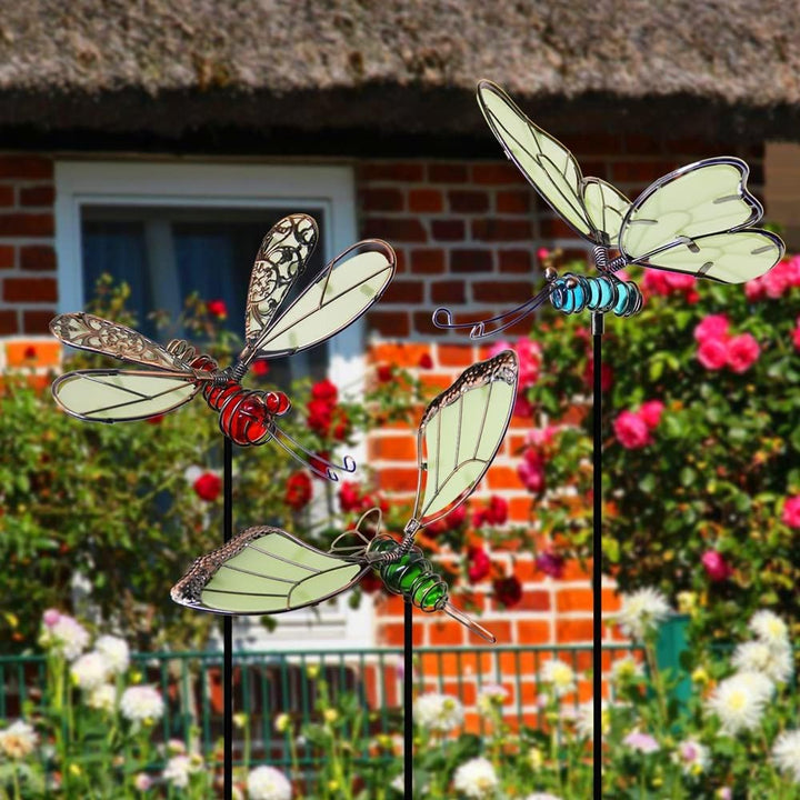 Juegoal 50,8 cm Schmetterlings-Gartenpfähle Dekor, Libellenpfähle, Kolibri, leuchtet im Dunkeln, Met