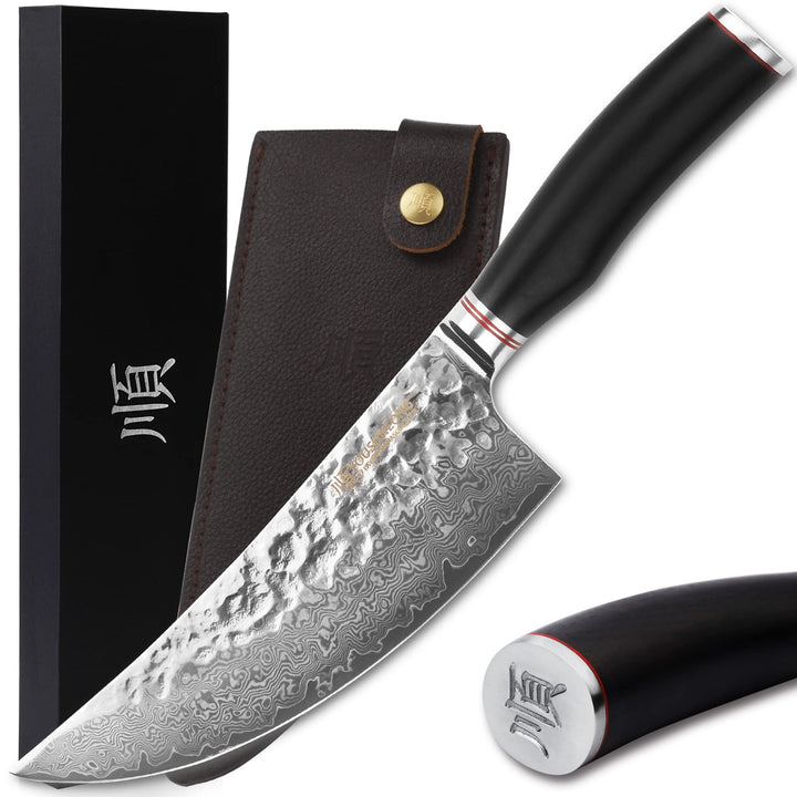 YOUSUNLONG Hackmesser Outdoor Damaststahl Metzgermesser Klinge 20,6 cm - Geschmiedeter Fleischermess