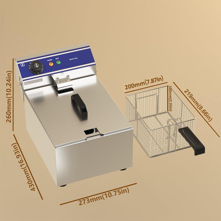MOOTACO Gastro Fritteuse Friteuse Edelstahl, 6L Behälter, Elektro Fritteuse 3000W, Edelstahl elektri