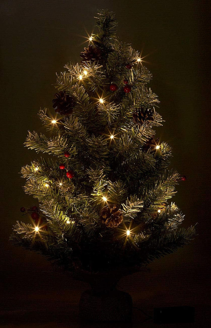 Britesta Weihnachtsbaum klein: Deko-Weihnachtsbaum mit 30 LEDs, Pinienzapfen und Eibenbeeren, 60 cm