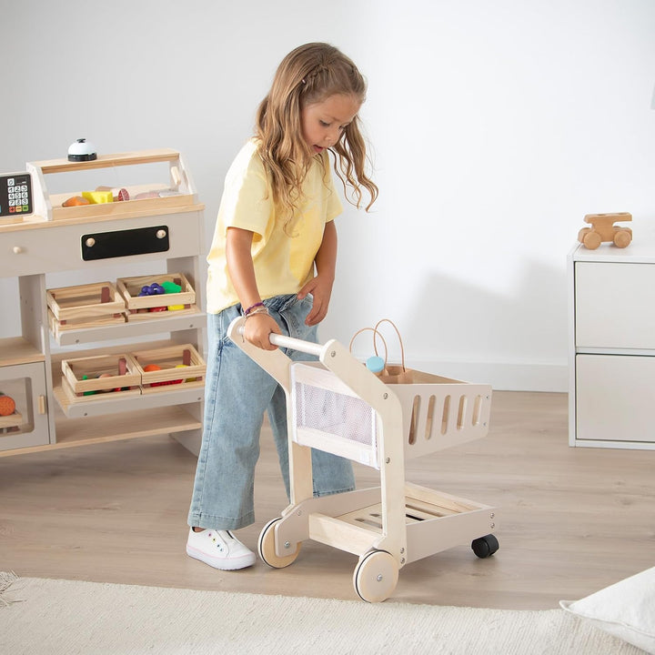 howa Spielzeug Einkaufswagen aus Holz für Kinder – Kaufladen Zubehör Natur, beige 4899