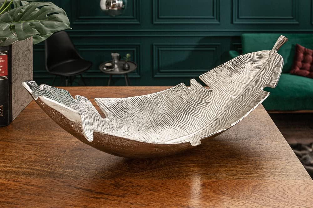Riess Ambiente Schale SILVER LEAF - 65cm - silber - Metall handmade, Silber