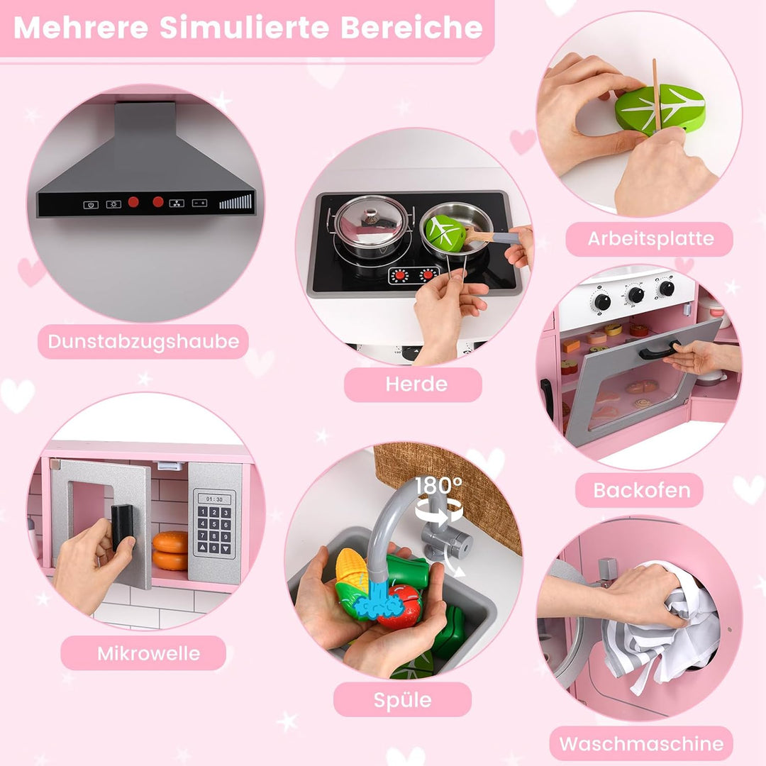 COSTWAY Kinderküche Eck, Spielküche mit Licht & Sound, Kinderspielküche mit Spüle, Eismaschine, Back